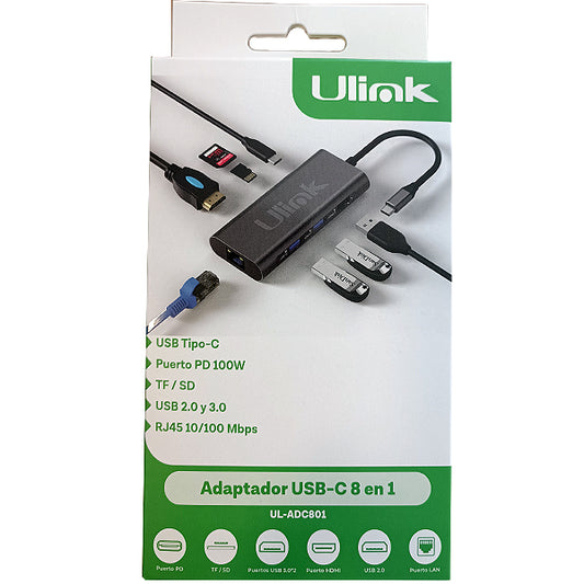 ADAPTADOR MULTIPURTO USB C 8EN1 RL-ADC801 ULINK